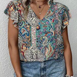 Ladies 1X paisley print top